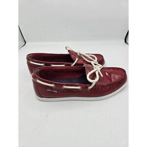 Cole Haan Womens Red Boat Shoes Patent Leather Lace Up Loafers Size 7.5